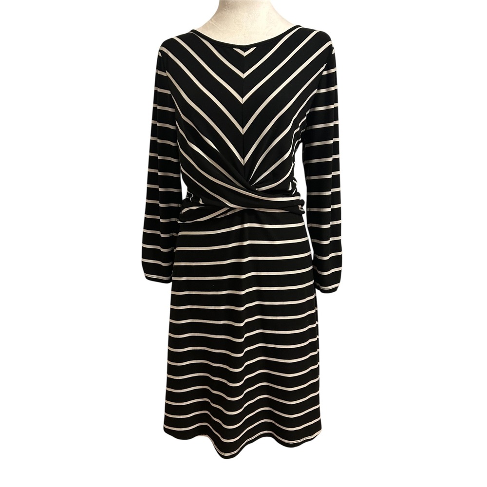 AGB Dress Striped Long Sleeve Twist Front Midi Dress Black White XL old money‎